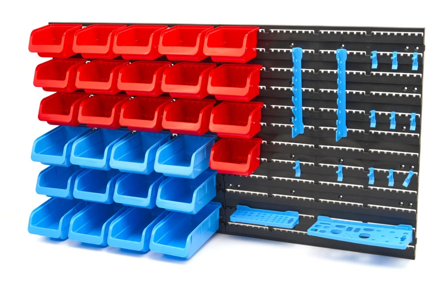 HBM Gereedschapswand Met Opbergrekken En Opbergbakken 43-delig 1 HBM Gereedschapswand Met Opbergrekken En Opbergbakken 43-delig