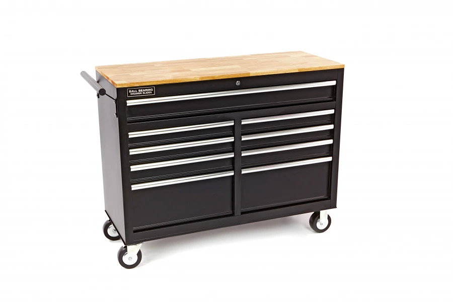 HBM Verrijdbare Gereedschapswagen Met Houten Werkblad - 117 Cm - Zwart 1 HBM Verrijdbare Gereedschapswagen Met Houten Werkblad - 117 Cm - Zwart