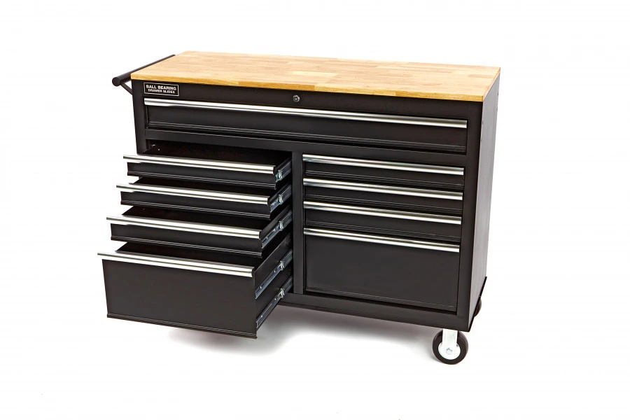 HBM Verrijdbare Gereedschapswagen Met Houten Werkblad - 117 Cm - Zwart 3 HBM Verrijdbare Gereedschapswagen Met Houten Werkblad - 117 Cm - Zwart - Afbeelding 3