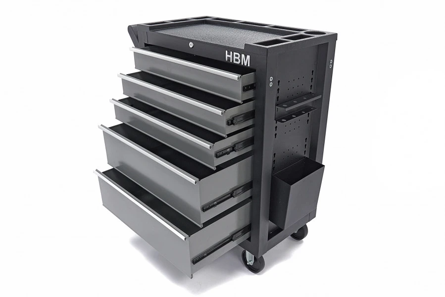 HBM Verrijdbare Gereedschapswagen Met 5 Laden - 80cm - Zwart 3 HBM Verrijdbare Gereedschapswagen Met 5 Laden - 80cm - Zwart - Afbeelding 3