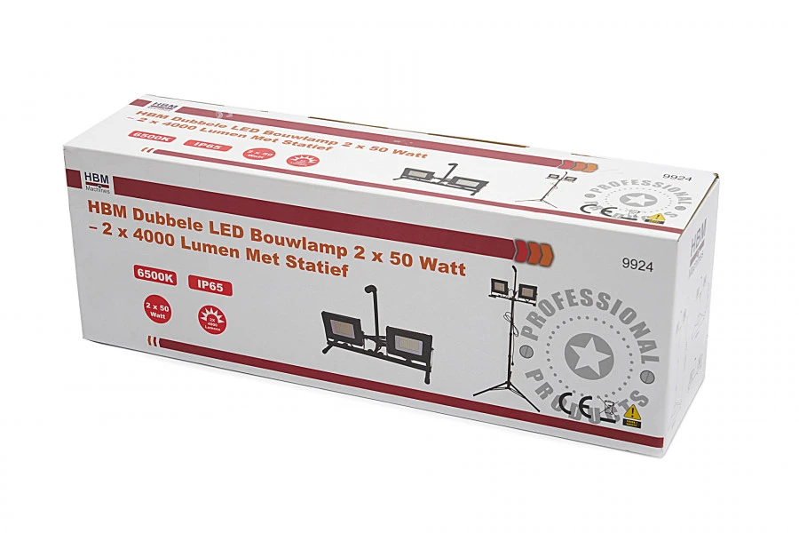 HBM Dubbele LED Bouwlamp 2 X 50 Watt - 2 X 4000 Lumen Met Statief 10 HBM Dubbele LED Bouwlamp 2 X 50 Watt - 2 X 4000 Lumen Met Statief - Afbeelding 10