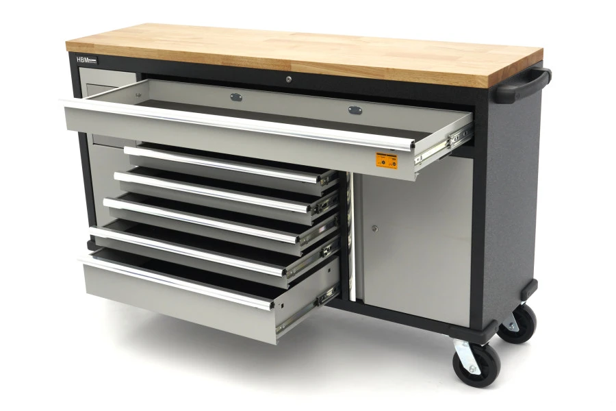 HBM Gereedschapswagen Met Houten Werkblad - 168 Cm - Grijs 6 HBM Gereedschapswagen Met Houten Werkblad - 168 Cm - Grijs - Afbeelding 6